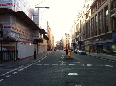 Fitzrovia South - Berners St. Facing South from junction with Eastcastle St.
