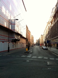 Fitzrovia South - Berners St. Facing South from junction with Eastcastle St.
