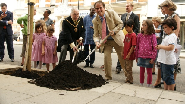 Mark Field MP and Deputy Lord Mayor of Westminster Cllr. Dr.Nemeth plant the Ceremonial Tree on Berners Street
