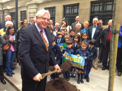 John Simpson of the BBC and St Vincent;s Green Team plant 500th tree
